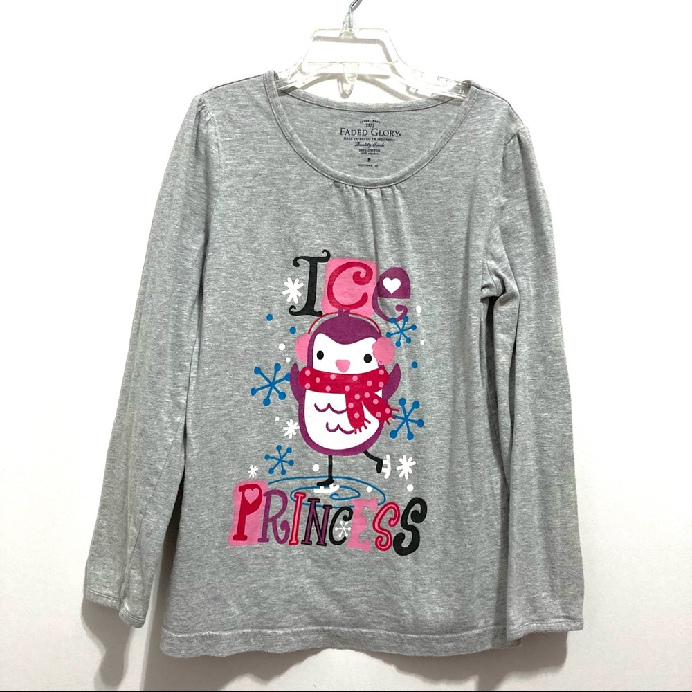 Faded Glory Girl’s Long Sleeves Gray Top ‘Ice Princess’